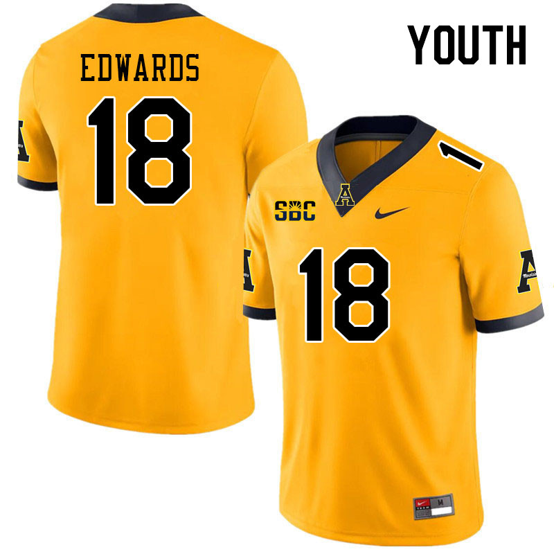 Youth #18 James Edwards Appalachian State Mountaineers College Football Jerseys Stitched Sale-Gold